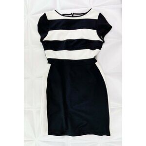 Rare Sandra Darren Sz 12 Black Contrast Colorblock Sheath Dress Knit l Slimming